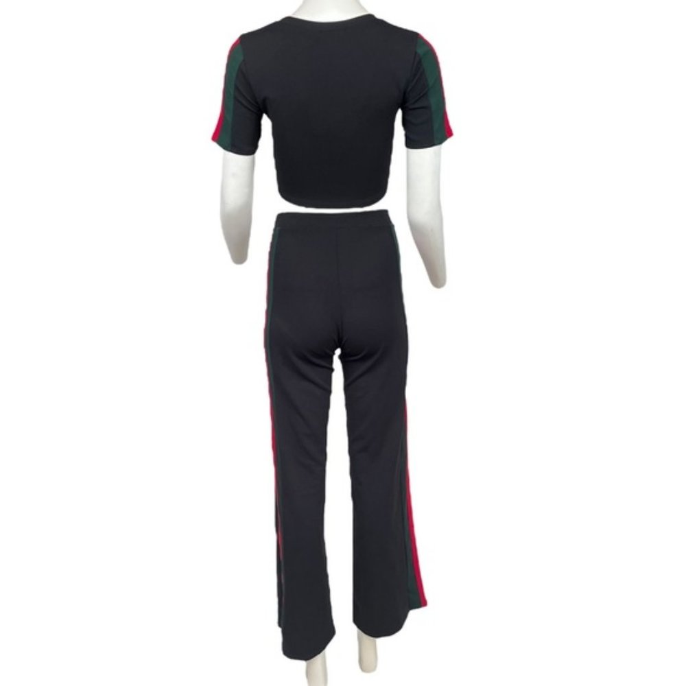 Crop Top and Pant Set Black / Green - Picture 4 of 6